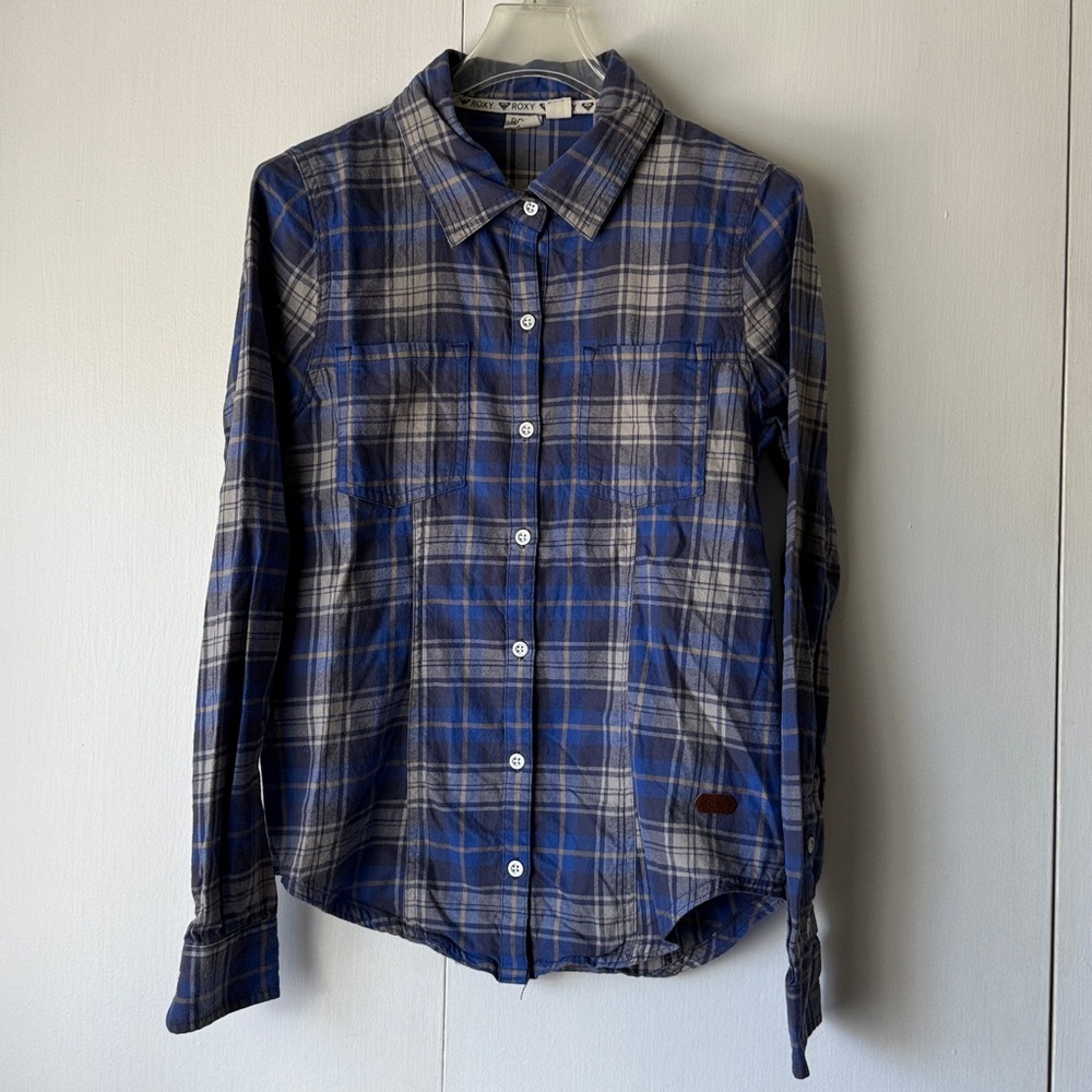 Roxy Blue and Gray Plaid Shirt Women’s Size S/P